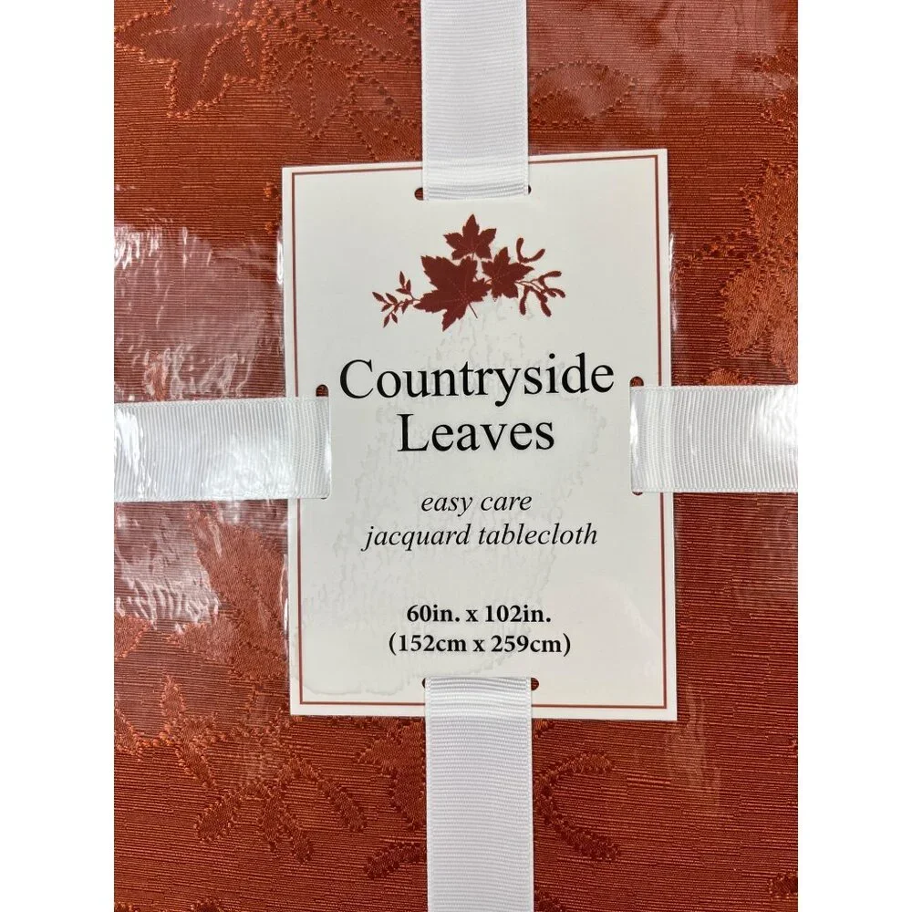 Benson Mills Fall Countryside Leaves Raised Jacquard Rust Tablecloth 60